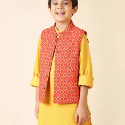 Fabindia Kids Red Printed Nehru Jacket image 3