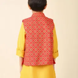 Fabindia Kids Red Printed Nehru Jacket image 2