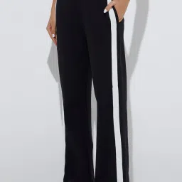 studiofit women Studiofit by Westside Black Striped High-Rise Cotton-Blend Track Pants image 1