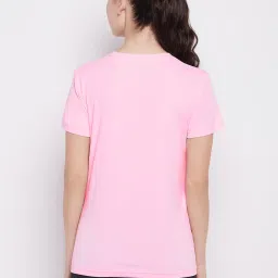 Clovia Pink Printed Active T-Shirt image 2