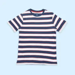 Pantaloons Junior Navy & White Cotton Striped T-Shirt image 1