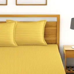 Bianca Hilton Stripes Mustard 210 TC Cotton Double Bedsheet with 2 Pillow Covers image 3