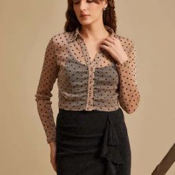 Kazo Beige Polka Dot Crop Shirt-picture-22