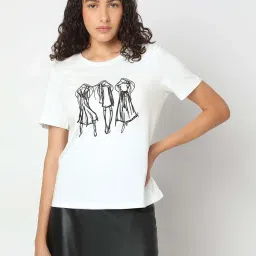 Vero Moda White & Black Cotton Printed T-Shirt image 2