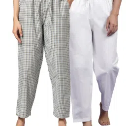 Kryptic White & Blue Cotton Relaxed Fit Printed Lounge Pants - Pack of 2 image 1