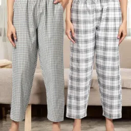 Kryptic White & Blue Cotton Relaxed Fit Printed Lounge Pants - Pack of 2 image 1