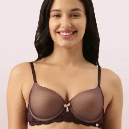 Enamor Maroon Under Wired Padded Balconette Bra image 1