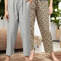 Kryptic Yellow & Blue Cotton Relaxed Fit Printed Lounge Pants - Pack of 2 image 1