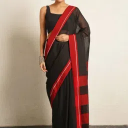 Jaypore Black Cotton Hand Woven Saree-picture-13
