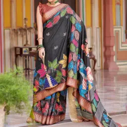 Saree Mall Black Silk Self Saree with Blouse Piece-image-32