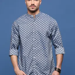 showoffff Showoff Grey Cotton Slim Fit Printed Shirt image 2