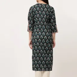 savi india Savi Black Cotton Straight Colourblocked Kurta kurtis image 2