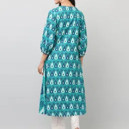 savi india Savi Blue Viscose Rayon A-Line Ethnic Motifs Kurta kurtis image 2