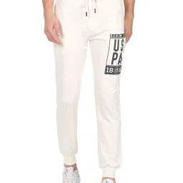 U.S. Polo Assn. Off White Cotton Regular Fit Printed Joggers image 1
