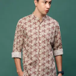showoffff Showoff Brown Cotton Slim Fit Printed Shirt image 2