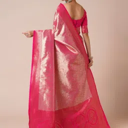 Saree Mall Pink Woven Sarees With Unstitched Blouse image 2