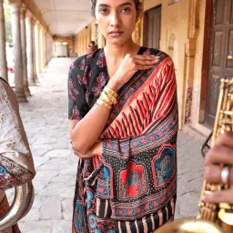 Saree Mall Beige Printed Sarees With Unstitched Blouse image 2