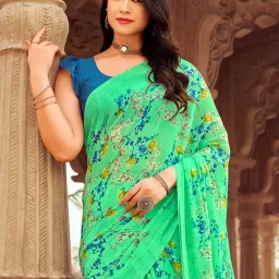 Saree Mall Green Printed Sarees With Unstitched Blouse image 2