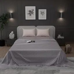 Stoa Paris Elegance Grey Polyester 300 TC Sateen King Size Bed Sheet With 2 Pillow Covers image 2