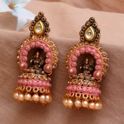 Karatcart Gold-Plated Pink Mata Laxmi Jhumki Earrings-image-48