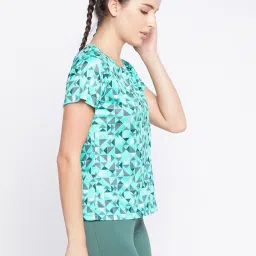 Clovia Blue Geometric Pattern Sports T-Shirt image 3