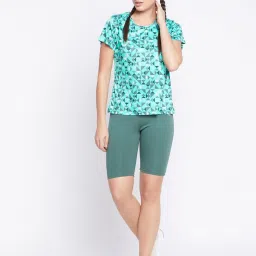 Clovia Blue Geometric Pattern Sports T-Shirt image 4