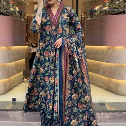 SZN Women Floral Printed Panelled Thread Work Kurta with Trousers & With Dupatta image 5