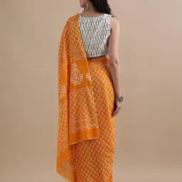 Jaipur Kurti Yellow Mulmul Cotton Regular Fit Print Saree image 2