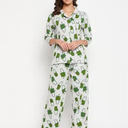 Clovia Light Grey Cotton Printed Shirt With Pyjamas image 1