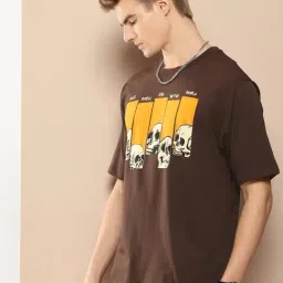 Difference Of Opinion Brown Loose Fit Printed T-Shirt-image-52