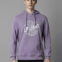 Louis Philippe Purple Cotton Regular Fit Printed Hooded Sweatshirt-image-7