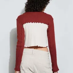 Ginger By Lifestyle Dark Orange Cotton Regular Fit Color-Block Top image 2