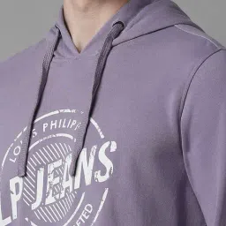 Louis Philippe Purple Cotton Regular Fit Printed Hooded Sweatshirt image 4