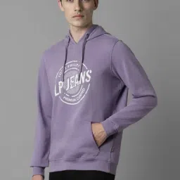 Louis Philippe Purple Cotton Regular Fit Printed Hooded Sweatshirt image 3