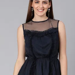 Oxolloxo Navy Blue sapphire Embellished Ruffles Top-picture-16