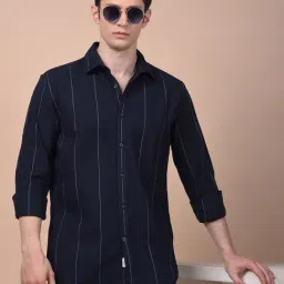 Crimsoune Club Navy Blue Cotton Striped Shirt-picture-34