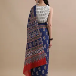 Jaipur Kurti Navy Blue Mulmul Cotton Regular Fit Print Saree image 2