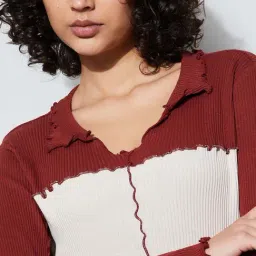 Ginger By Lifestyle Dark Orange Cotton Regular Fit Color-Block Top image 5