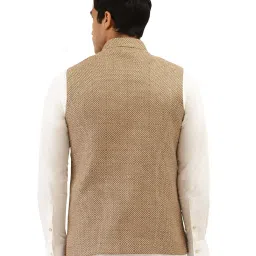 Manyavar Brown Self Design Ethnic Waistcoat image 2