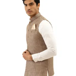 Manyavar Brown Self Design Ethnic Waistcoat image 3