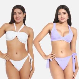 Secrets By ZeroKaata Purple & White Plain Swimwear Bikini-picture-39