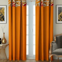 SWAYAM Yellow Set of 2 Yellow Printed Door Curtains-image-26