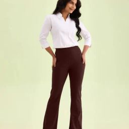 Go Colors Dark Wine Solid Trousers-image-37