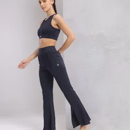 HRX by Hrithik Roshan Solid Crop Top with Bootcut Pants Yoga Tracksuit image 5