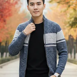 HERE&NOW Men Striped Long Sleeves Cardigan with Zip Detail Detail-picture-23