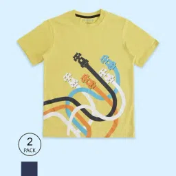 Pantaloons Junior Navy & Yellow Cotton Printed T-Shirt (Pack of 2)-picture-11