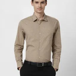 Peter England Khaki Cotton Regular fit Print Shirt-picture-13