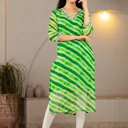 Yufta Green Printed Straight Kurta-image-1