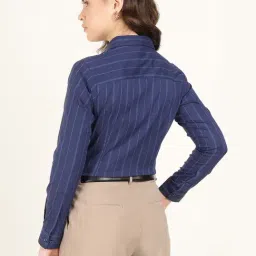 Hancock Dark Blue Cotton Striped Shirt image 2