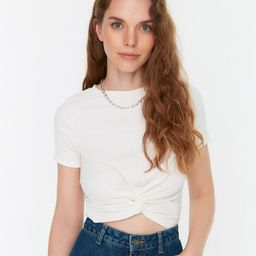 Trendyol White Twisted Crop Top-picture-40